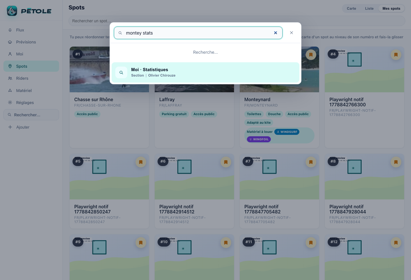 Desktop screenshot of the Pétole Search Anything launcher.